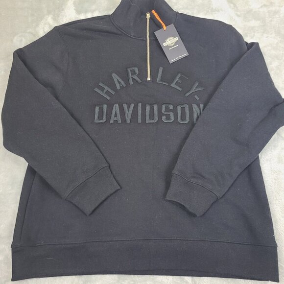 Harley‎ Davidson Black Pullover with half zipper Size Medium Jacket Embroidered - Picture 1 of 8